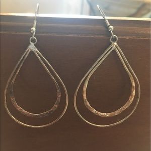 Silver tear drop earrings with hammered texture